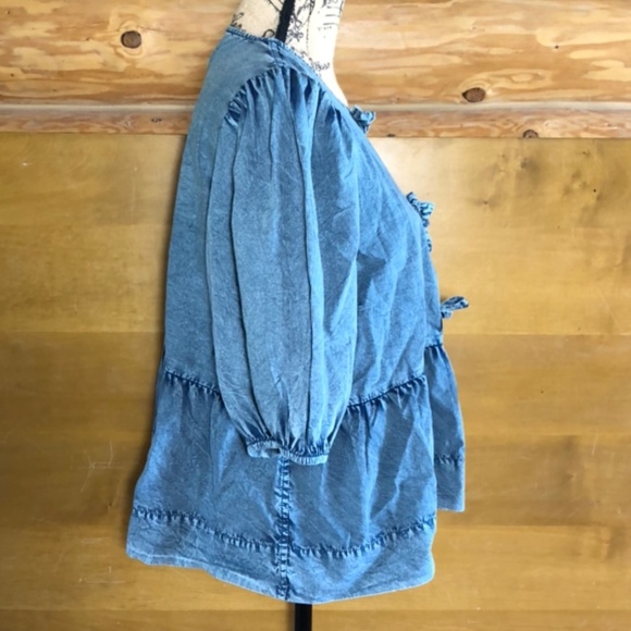 GANNI Sky Captain Blue Cotton Poplin Tie Blouse in size 12 - Picture 8 of 14